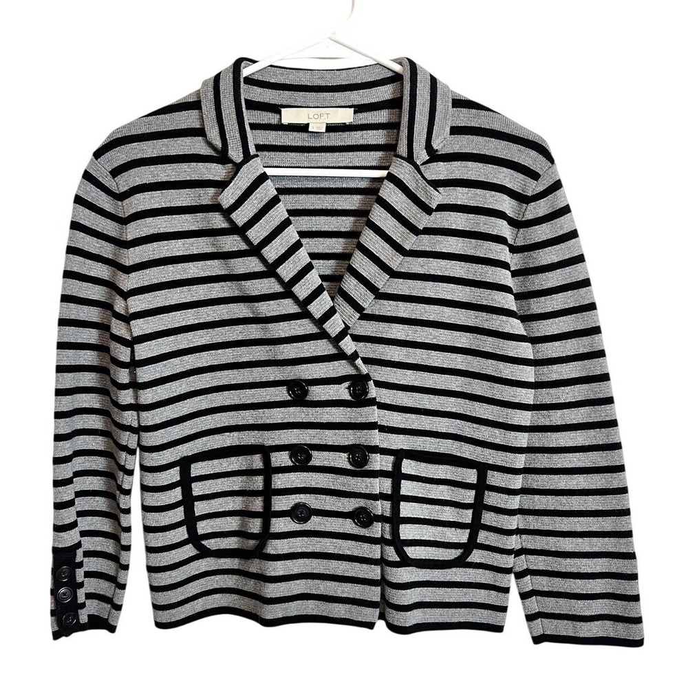Loft Striped Knit Double Breasted Blazer‎ - Size Small Secretary Officewear